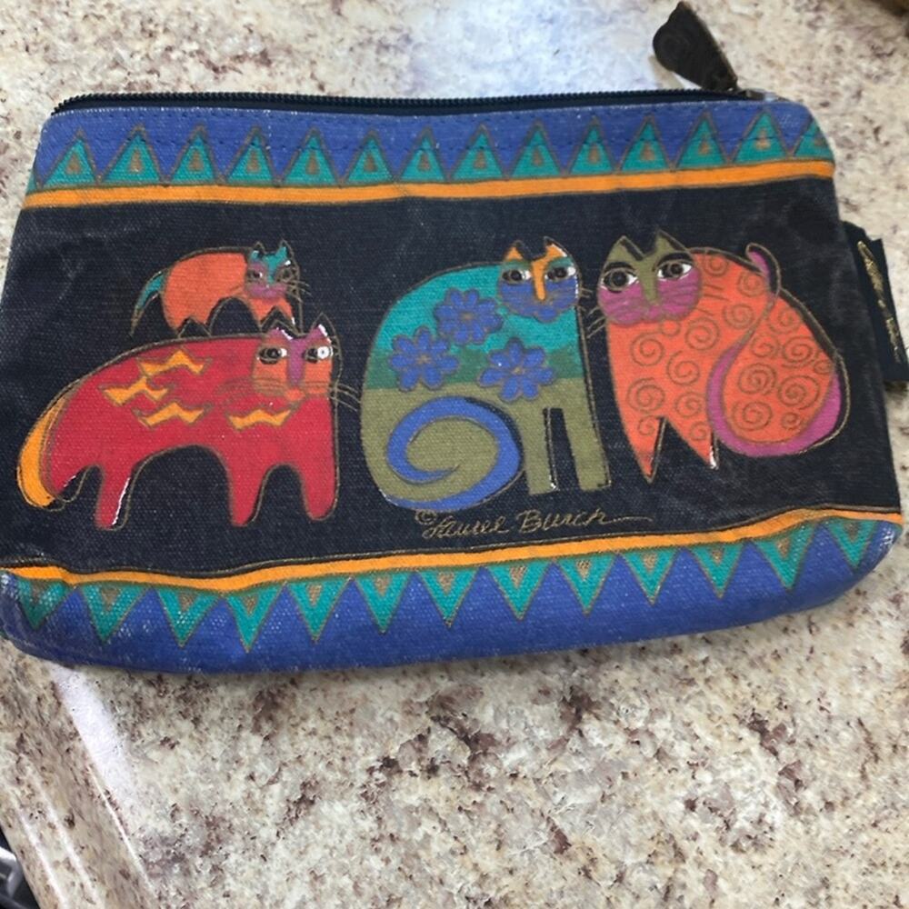 Laurel Burch Multicolor Cat Design Pouch zip up bag